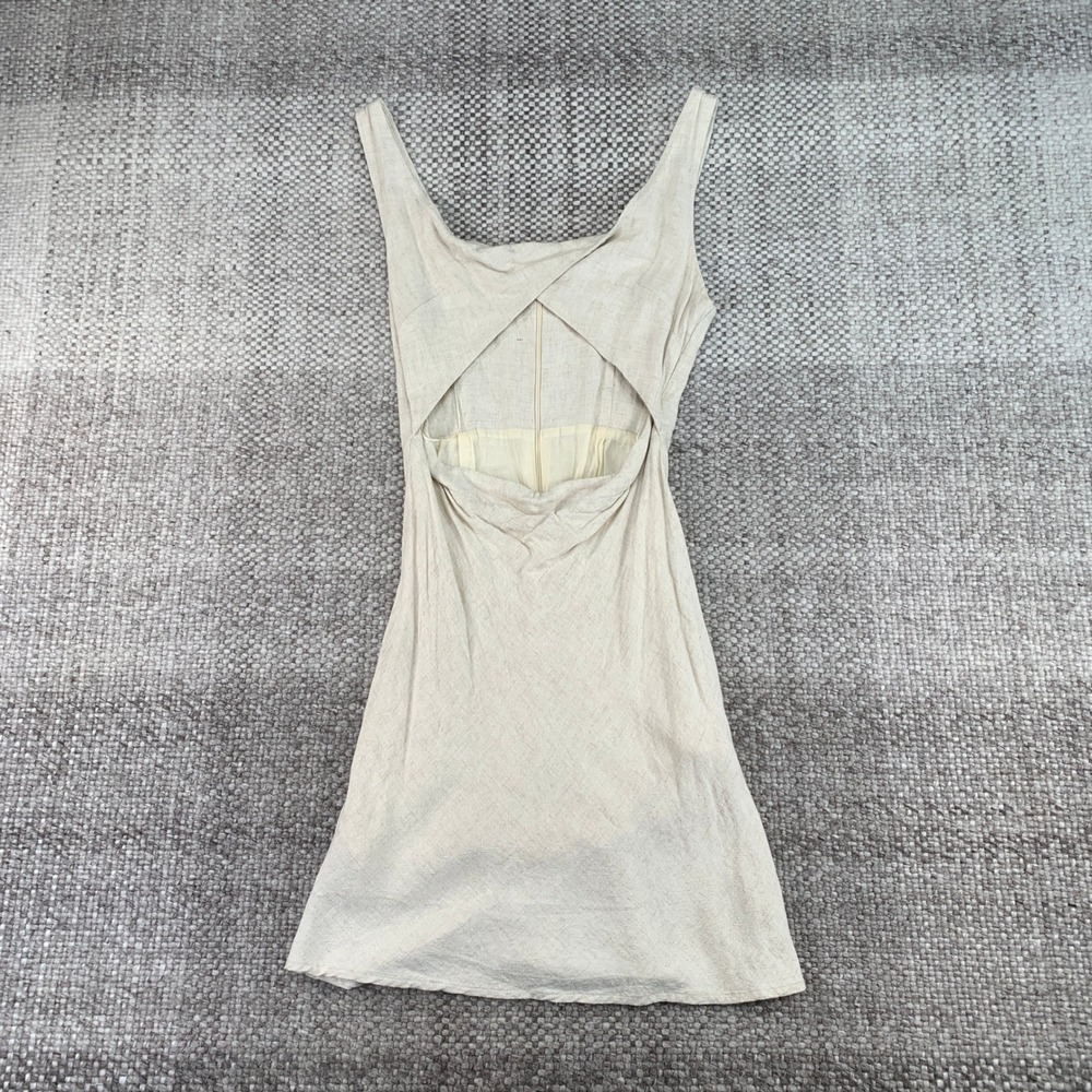 Whyte Valentyne Mini Dress Womens 10 Beige Open Back Twist Cotton Blend Summer